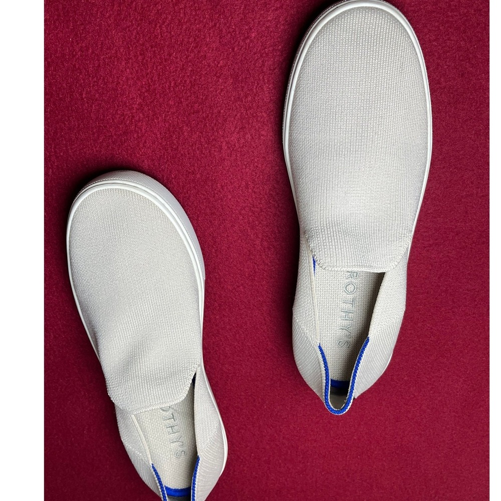 Rothy's Women's Slip-On Shoes Size 8 White Blue Trim Casual Comfort Flats